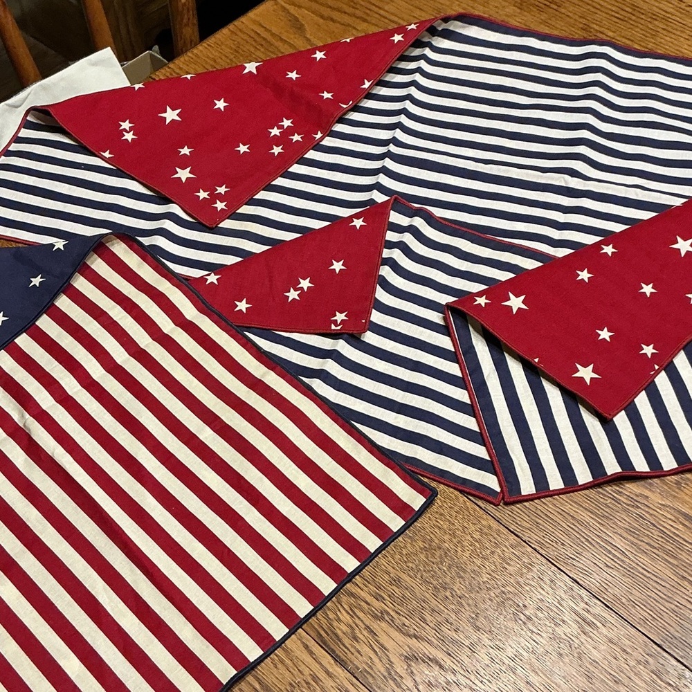 Longaberger Red, White & Blue Patriotic Table Runner, Placemat, two flat liners